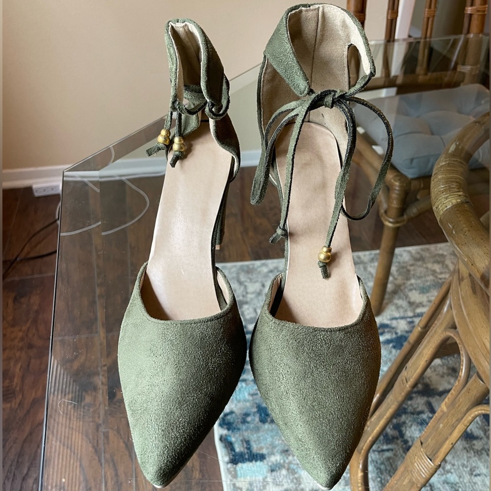 Olive Green Block Heels, size 9.5